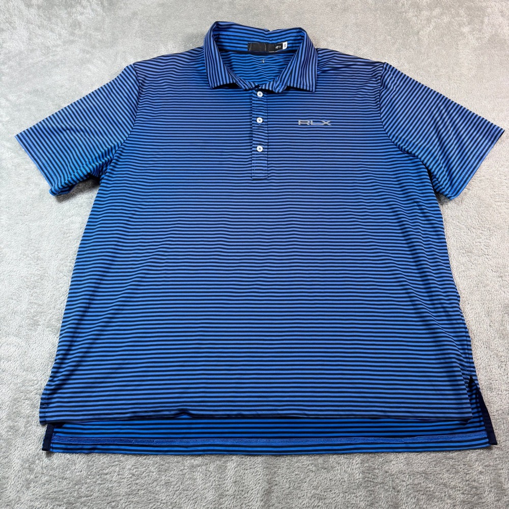 RLX Polo Shirt‎ Mens XXL Blue Striped Short Sleeve Golf Performance